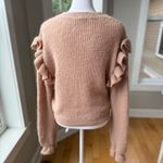 ZARA  Camel Tan Ruffle Shoulder Crewneck Cropped Sweater Size Medium Photo 4