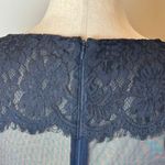 XScape ‎ Dress Women 10 Petite Navy Blue Ruched Long Lace Sleeve Gown Cocktail Photo 8