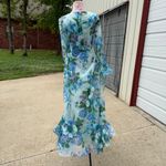 Vintage 70s Long Blue Floral Gown Avalon Classics Size 12 Maxi Long Sleeve Dress Photo 13