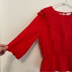 NEW YORK COMPANY NY&CO Red Floral Eyelet Ruffle 3/4 Sleeve Cotton Peplum Blouse Size XL Photo 7