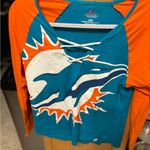 Majestic Women's Miami Dolphins Aqua/Orange Long Sleeve Lace-Up V-Neck T-Shirt l Photo 7