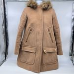 J.Crew Italian Stadium Cloth Nello Cori Tan Coat with Faux Fur Trim-Size 00 Photo 0