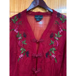 Carole Little 100% Silk Embroidered Sheer Blouse Top Red Floral Romantic Vintage Size 14 Photo 1