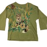 Vtg Sely's Wolf Shirt Womens L Olive Green 90's Grunge Naturecore Glitter Mystic Size L Photo 3
