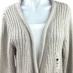 Anthropologie POL Cream Chunky Knit Distressed Pocket Cardigan Sweater Top Sz L Photo 2