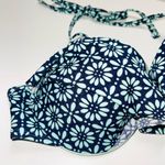 Aerie Navy Blue & Mint Green Floral Ruffle Push-up Bikini Top 36B Photo 1