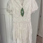 Farm Rio NWT White Cotton Midi Eyelet Dress Puffed Sleeve Photo 2
