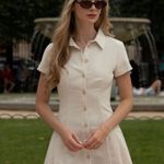 ZARA  mini dress pleated skirt collar button up ivory casual classic old money Photo 7