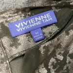 Vivienne Tam  Shimmering Black Brown Metallic Faux Suede Silver Dress Size 12 L Photo 6