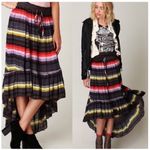 Free People  Black Rainbow Stripe High Low Crinkle Pleat Midi Skirt Boho Small Photo 10