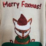 Holiday Time ‎ Women’s Sweater Merry Foxmas Christmas Ugly Sequin White Green XXL Photo 3