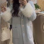 Japanese Kawaii Gyaru Fuzzy Pastel Blue Winter Fur Buttoned Blazer Jacket Coat Size XS Photo 4