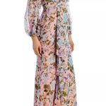 Eliza J NWT Blush Pink Floral Print Chiffon Cascade Long Sleeve Maxi Dress Photo 1