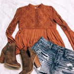 American Eagle Outfitters Tan Lace High Neck Blouse Orange Photo 0