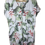 Rails Floral Print Drawstring Tie Linen Dress, Size Large Tropical Resortwear Photo 0