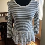 Maison Jules Striped Lace-Peplum Embellished Tee Photo 1