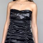 Papaya Vintage Black Sequin Ruched Satin Strapless Bodycon Dress Photo 4