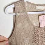A’reve tan shiny lace peplum sleeveless top with bejeweled front embroidery sz M Size M Photo 3