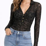 ZARA Ruched Sexy Lace Elegant Black Long Sleeve With Gold Touch Women's blouse Photo 0