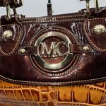 Madi Claire Vintage Faux Reptile Embossed Two Way Bag with‎ Marigold interior Brown Photo 3