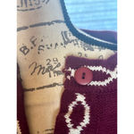 VINTAGE Joyce Medium Burgundy Cardigan with landscape & heart/dots Red Photo 2