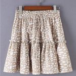 Women's Floral Flared Short Skirt Polka Dot Mini Skirt Tan Size M Photo 5