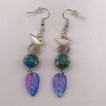 Glass Beads Floral Garden Bird Handmade .925 Sterling Silver Hook Earrings Blue Photo 0