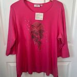 Quacker Factory Pink Embellished Witch Halloween 3/4 Sleeve Top Rhinestone 2X Photo 0