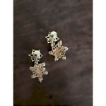 Vintage 90's Women's Chunky Silver Toned Pearly Floral Earrings Retro Preppy‎ White Photo 4
