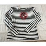 Ralph Lauren Jeans Co Women M Striped Top L/Slv T-Shirt embroidered Red Logo Photo 2