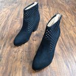 Kaari Blue  • Karin perforated ankle boots black faux suede vegan point toe heel Photo 0