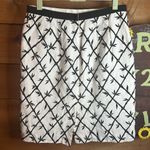 Talbots  Linen Black White Midi Embroidered Leaf Bamboo Stripe Lined Pencil Photo 1