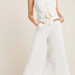 Anthropologie  cream cape code belted linen blend‎ jumpsuit size 4 Photo 0