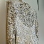 Vintage Mermaid Beaded Ling Sleeve Sheer Wedding Dress Size 10 Fringe White Photo 6