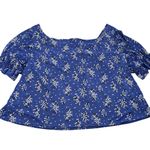 MELLODAY  Shirt Womens‎ Large Blue White Floral Puff Sleeve Smocked Blouse Top Photo 1