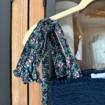 Koch  navy smocked crop top tie straps bows floral cece satin stretchy flowers Photo 5