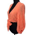 Skylar + Madison Top Womens Size Small Coral Orange Crop Top Puff Sleeves Photo 2