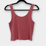 American Eagle  pink Mauve button front crop tank top Shirt Ribbed Ruffled Hem S Photo 3