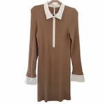 Anthropologie  Ribbed Knit Polo Dress Tan size large stretch Photo 3