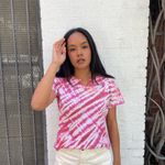 Brandy Melville Vintage Pink and white tie-dye V-neck short sleeve shirt sz m Photo 0