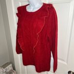 Red Dress Boutique  Fire Away Ruby Red Sweater Ruffle Front Metallic Trim M Photo 7