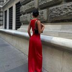 ZARA  dress Maxi  Red satin Lingerie Fitted wedding Party Photo 2