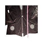 Vintage Dark Chocolate Brown Velvet Blazer Embroidered Ivory Floral Pattern Size M Photo 11