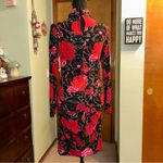 Venus  floral mock halter neck long sleeve bodycon ruched midi dress M keyhole Photo 2
