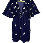 ASOS  Mini Wrap Velvet Dress Blue US 6 Floral 3D Embellishments Baby Doll Dainty Photo 0