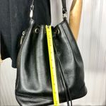 BURBERRYS Large Black Leather Bucket Drawstring Bag Nova Check Lining Authentic Photo 12