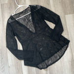 Whimsigoth Lace Top v neck sheer peplum long womens Black small flowy dark witch Photo 0