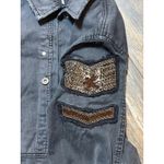 Free People Distressed Embellished Millitary Shirt Jacket Gunmetal Size Medium Photo 5