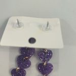 Purple sparkle heart drop earrings Photo 2