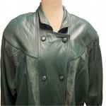 Vtg Laura Winston Women Double Breasted Green Genuine Leather Trench Coat Large Photo 3